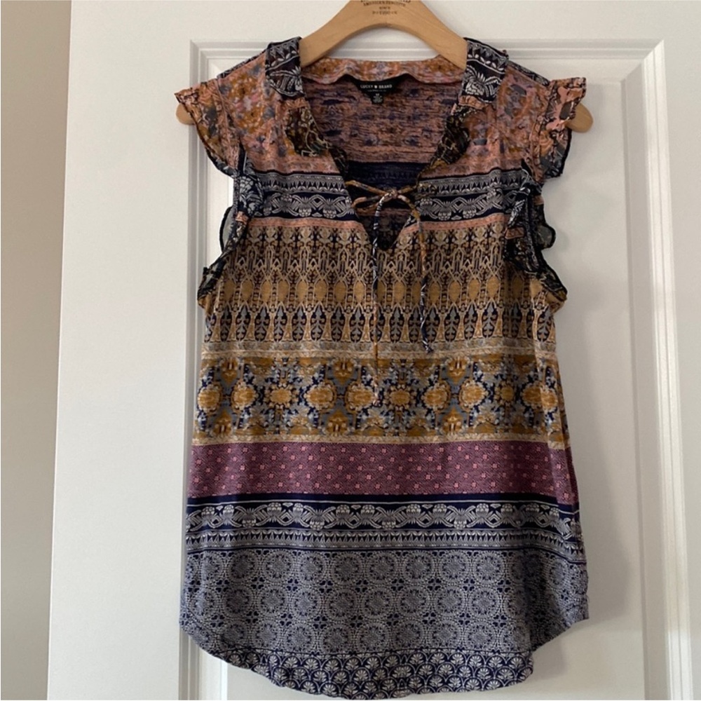 Lucky Brand Multicolor Lace-Up Flutter Sleeve Camisole